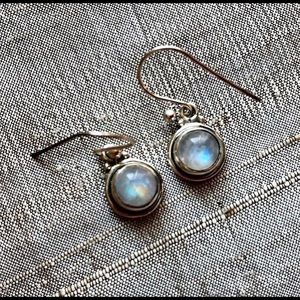 Rainbow moonstone and sterling silver earrings